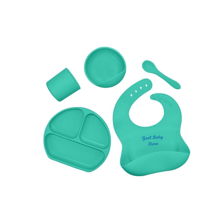 GENERICO - JUEGO DE ALIMENTACIÓN ANTIDERRAME - COLOR CELESTE