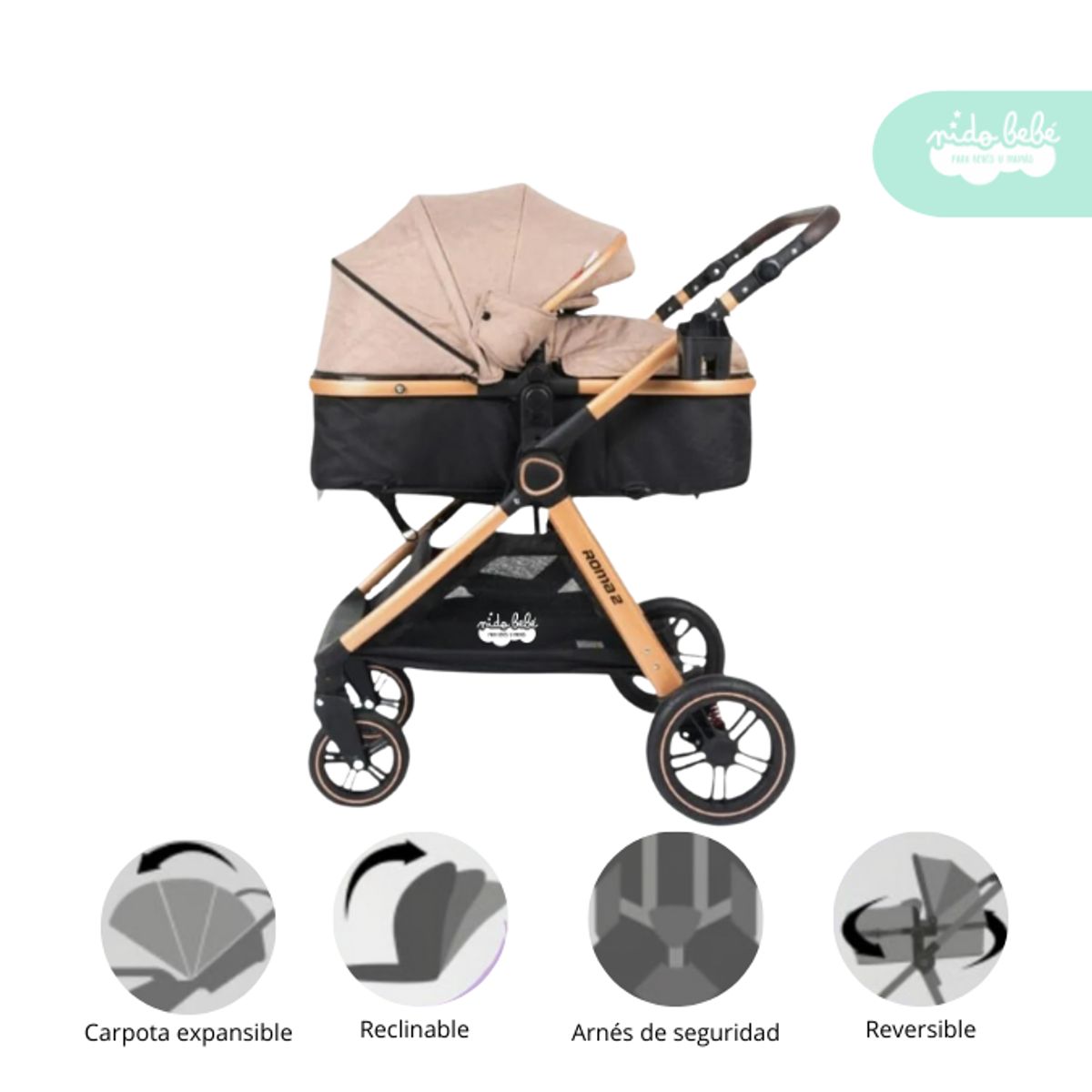 GENERICO - Coche Cuna Modelo Roman color Beige