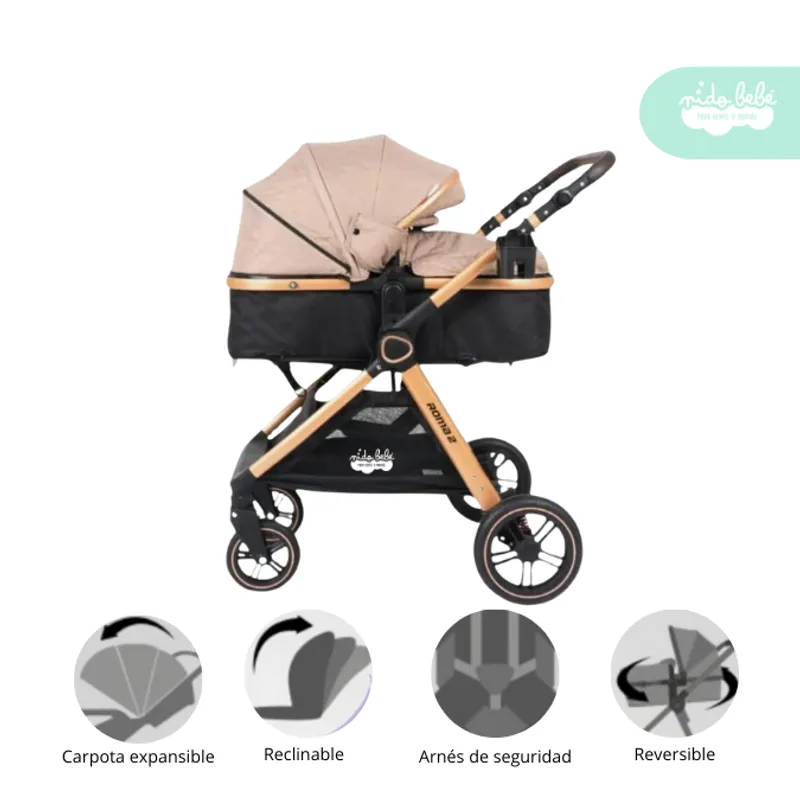 GENERICO - Coche Cuna Modelo Roman color Beige