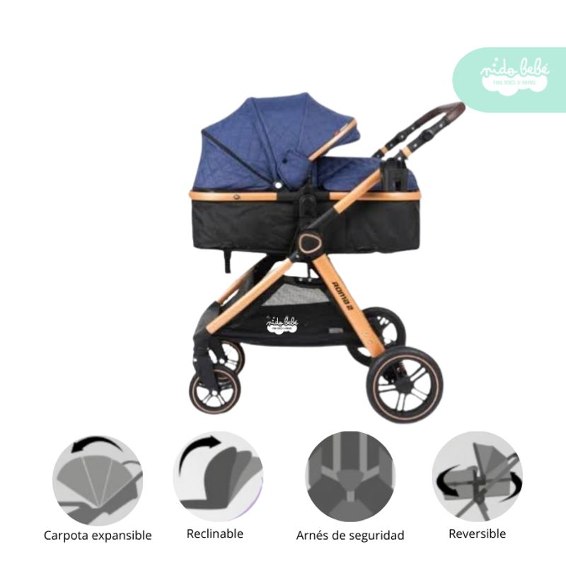 GENERICO - Coche Cuna Modelo Roman color Azul