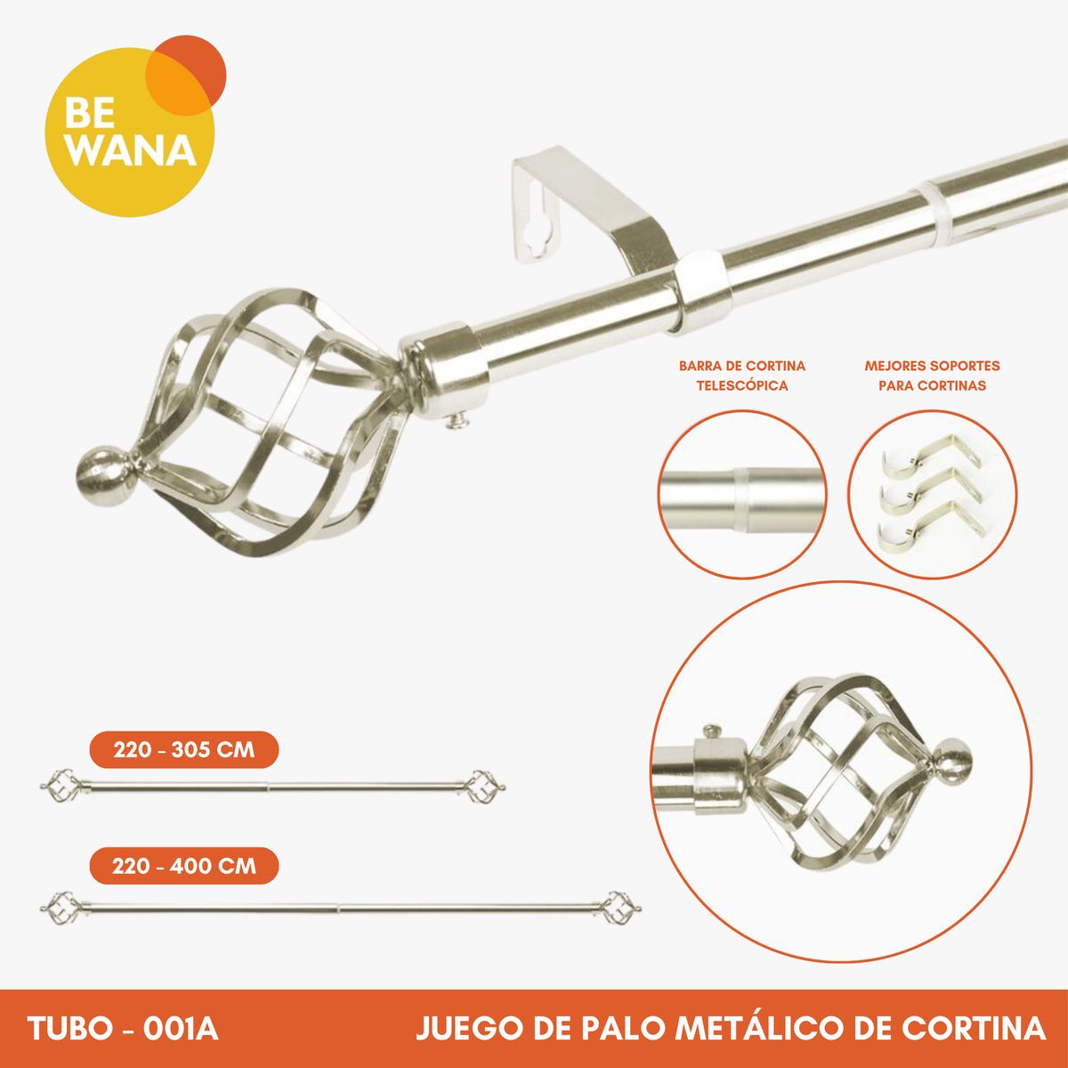 CASATEX - Tubo de Cortina Decorativo Graduable Elegante de 220-300cm