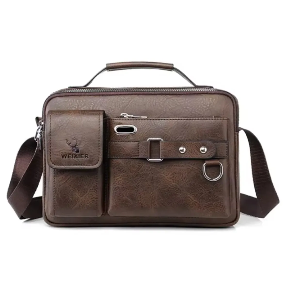 GENERICO - Bandolera Hombre Cuero PU  Morral Weixier Porta Tablet Marrón