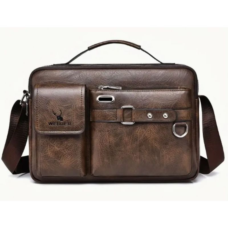 GENERICO - Bandolera Hombre Cuero PU  Morral Weixier Porta Tablet Marrón