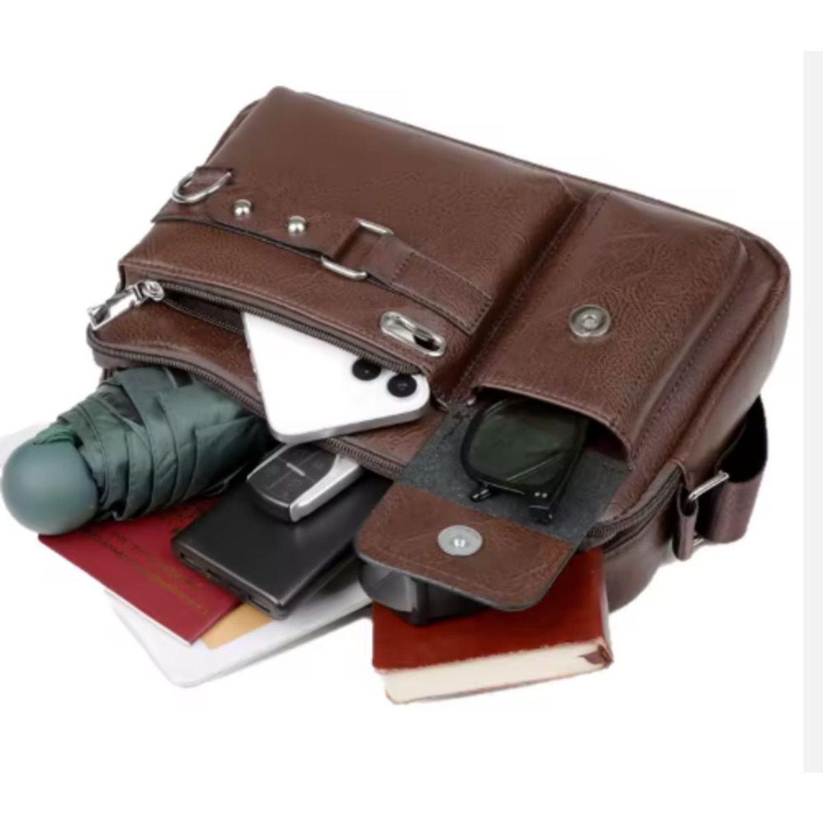 GENERICO - Bandolera Hombre Cuero PU  Morral Weixier Porta Tablet Marrón