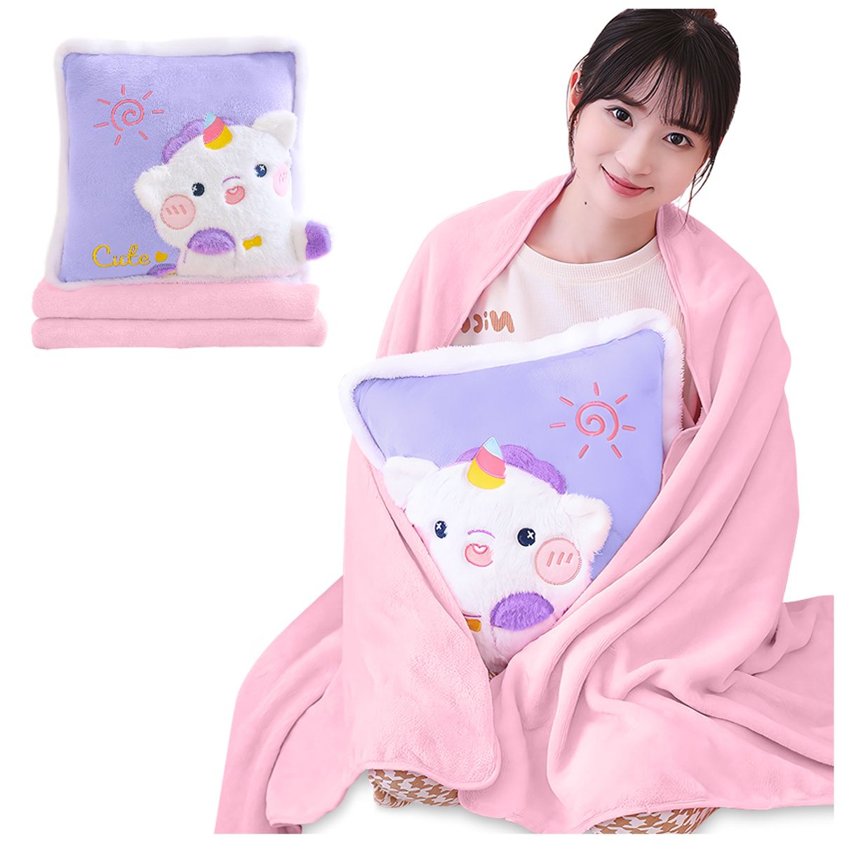KELLER - Almohada con Manta Kawaii 2 en 1 Diseño Unicornio P63
