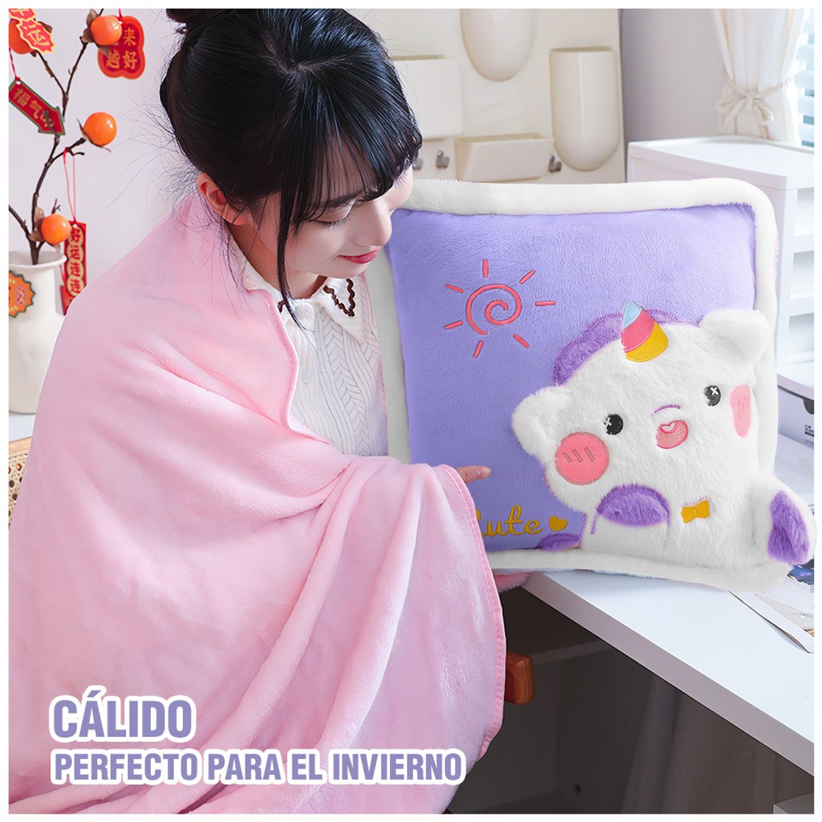 KELLER - Almohada con Manta Kawaii 2 en 1 Diseño Unicornio P63