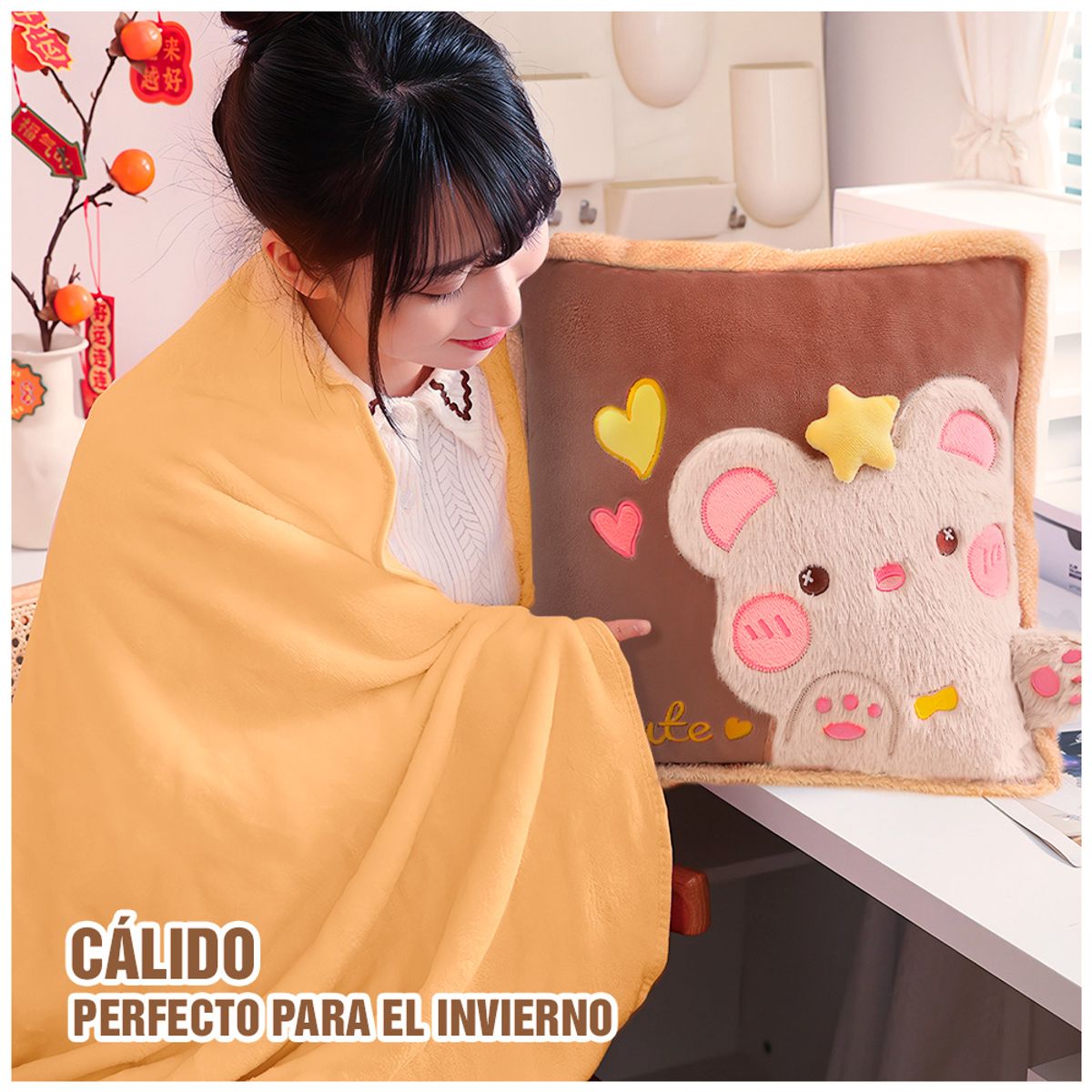 KELLER - Almohada con Manta Kawaii 2 en 1 Diseño Ratón P63