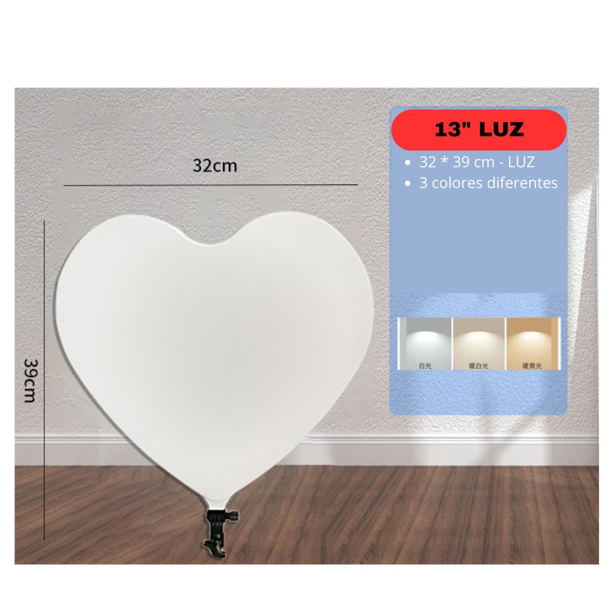 GENERICO - LUZ LED CORAZON 13" + TRIPODE 2.10 METRO + CONTROL REMOTO