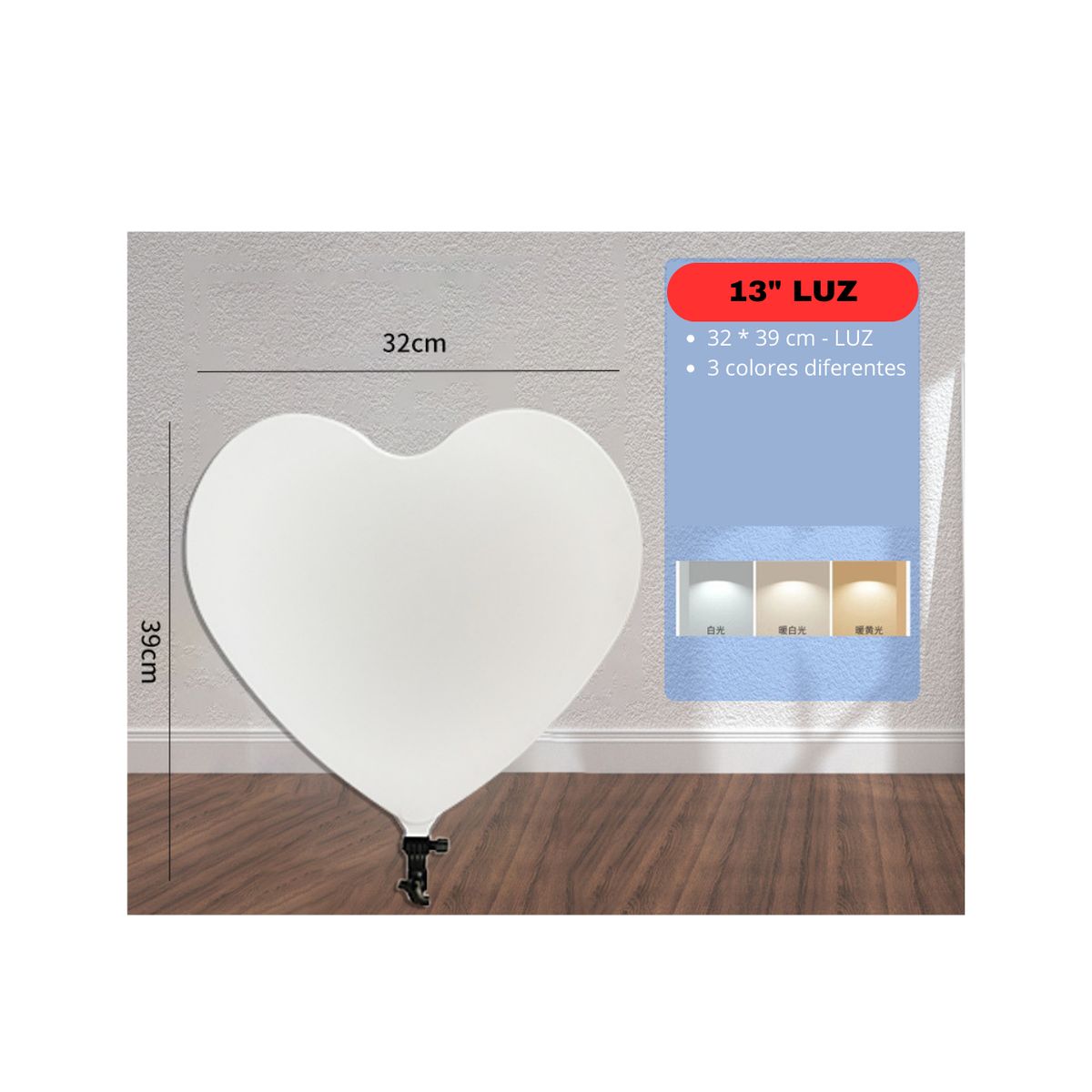 GENERICO - LUZ LED CORAZON 13" + TRIPODE 2.10 METRO + CONTROL REMOTO