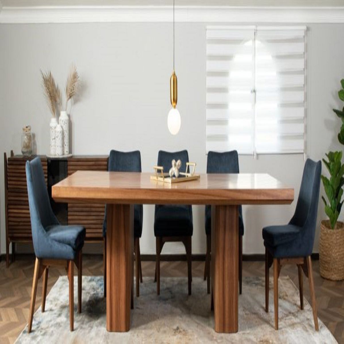 DMUEBLES - Comedor Dmuebles 6 sillas Atenea - Gris oscuro/Nogal