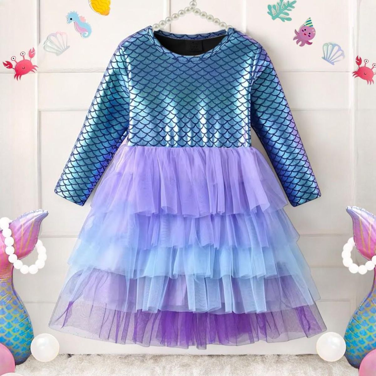 GENERICO - VESTIDO DE NIÑA  SIRENA  ARIEL + GANCHO