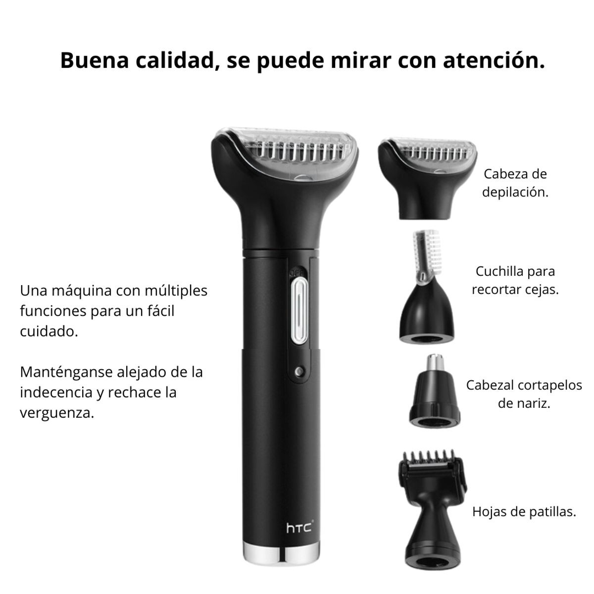 HTC - Afeitadora HTC 4 en 1 Kit de Aseo de Barba Nariz Cejas Patillas AT-030
