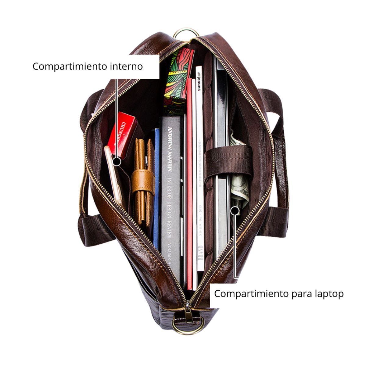 ARMUZ - Maletín de cuero vacuno ZEUS MH509 Para Laptop 14