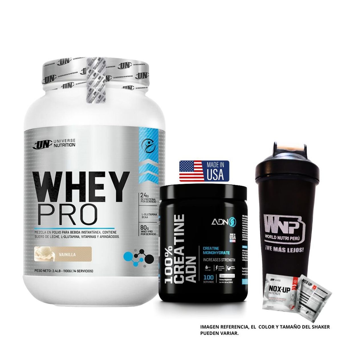 UNIVERSE NUTRITION - WHEY PRO 1,1 KG VAINILLA + CREATINA MONOHIDRATADA  250GR ADN + SHAKER + REGALOS