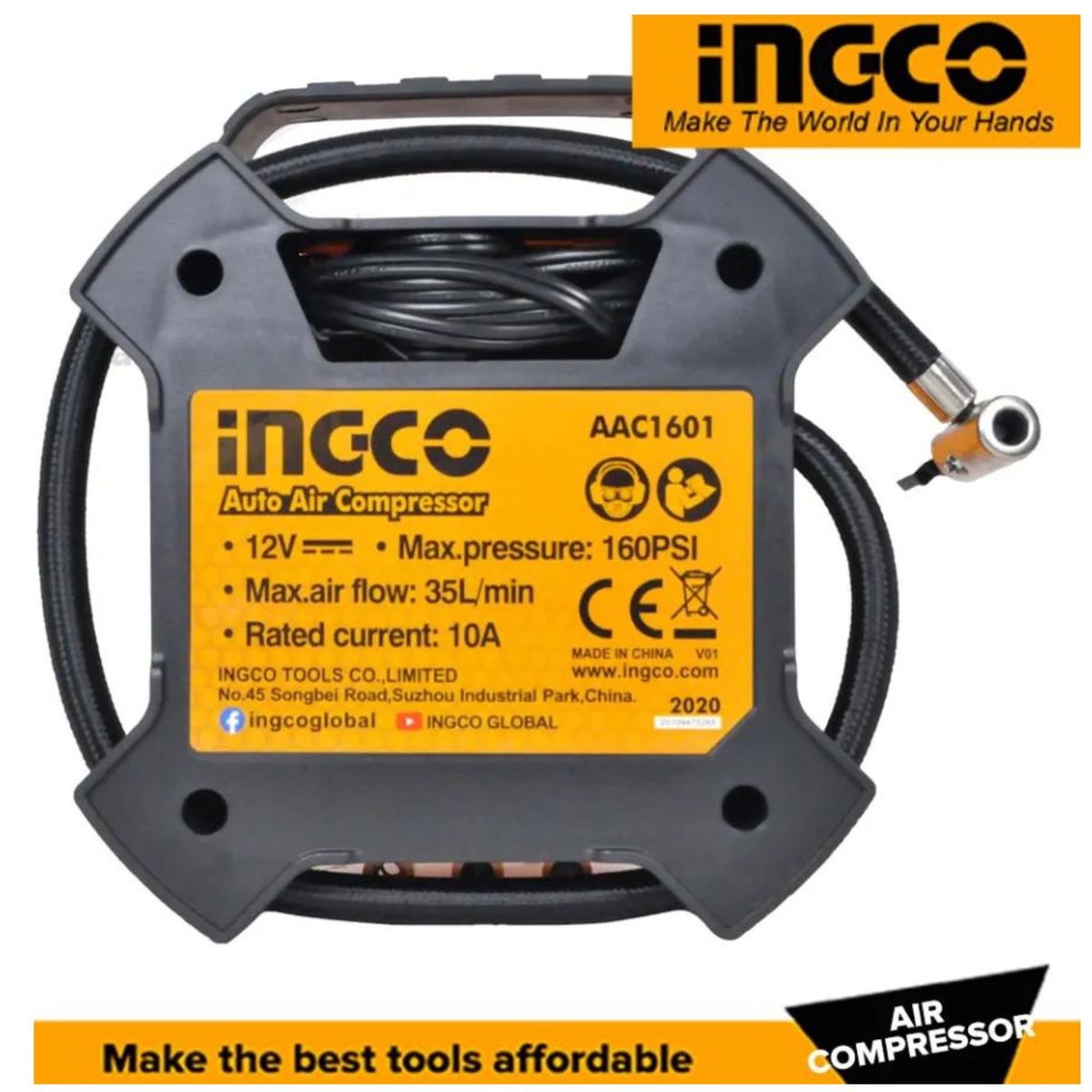 INGCO TOOLS - Inflador Compresor Aire portátil para auto 12V con luz LED