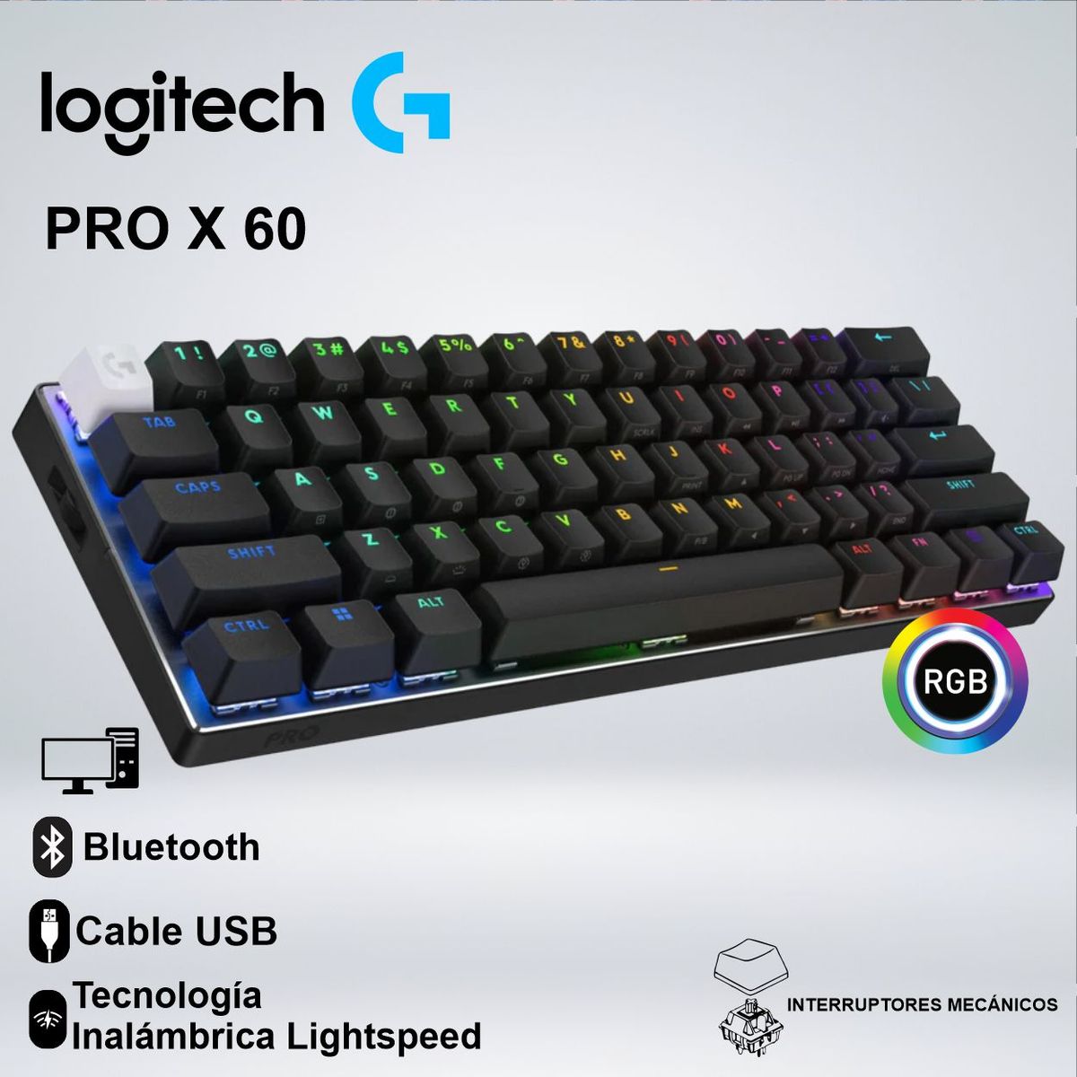 LOGITECH - TECLADO GAMER LOGITECH PRO X 60 WIRELESS LIGHTSPEED SWITCH OPTICOS