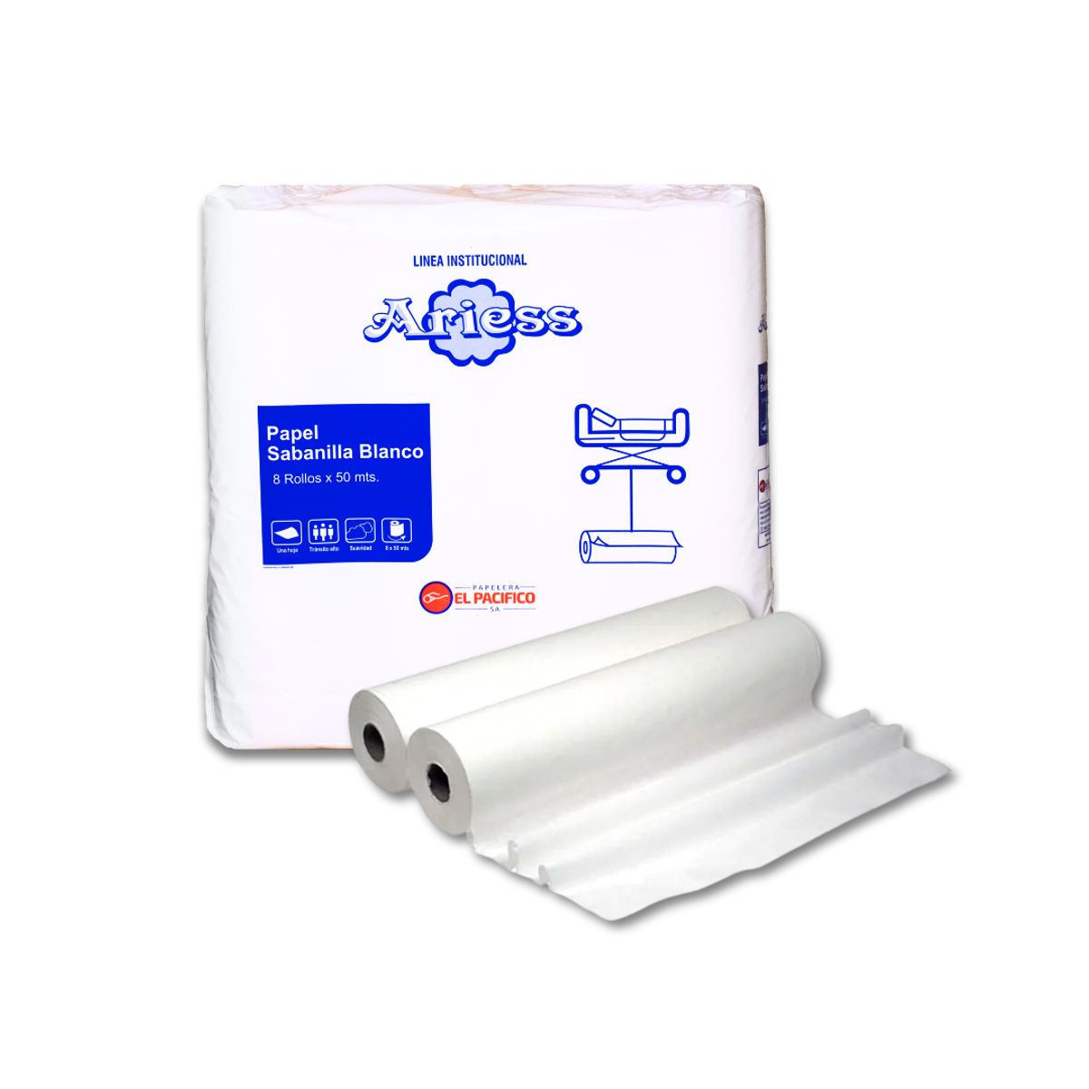 ELLIA - Papel Sabanilla con pre corte Caja x 8 rollos