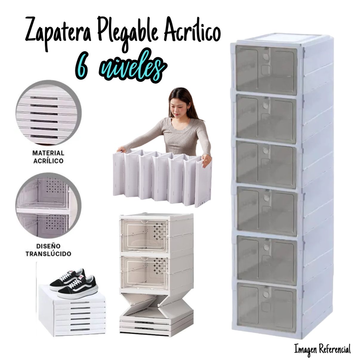 GENERICO - Organizador Acrílicos  Plegable De Zapatos - 6 Niveles