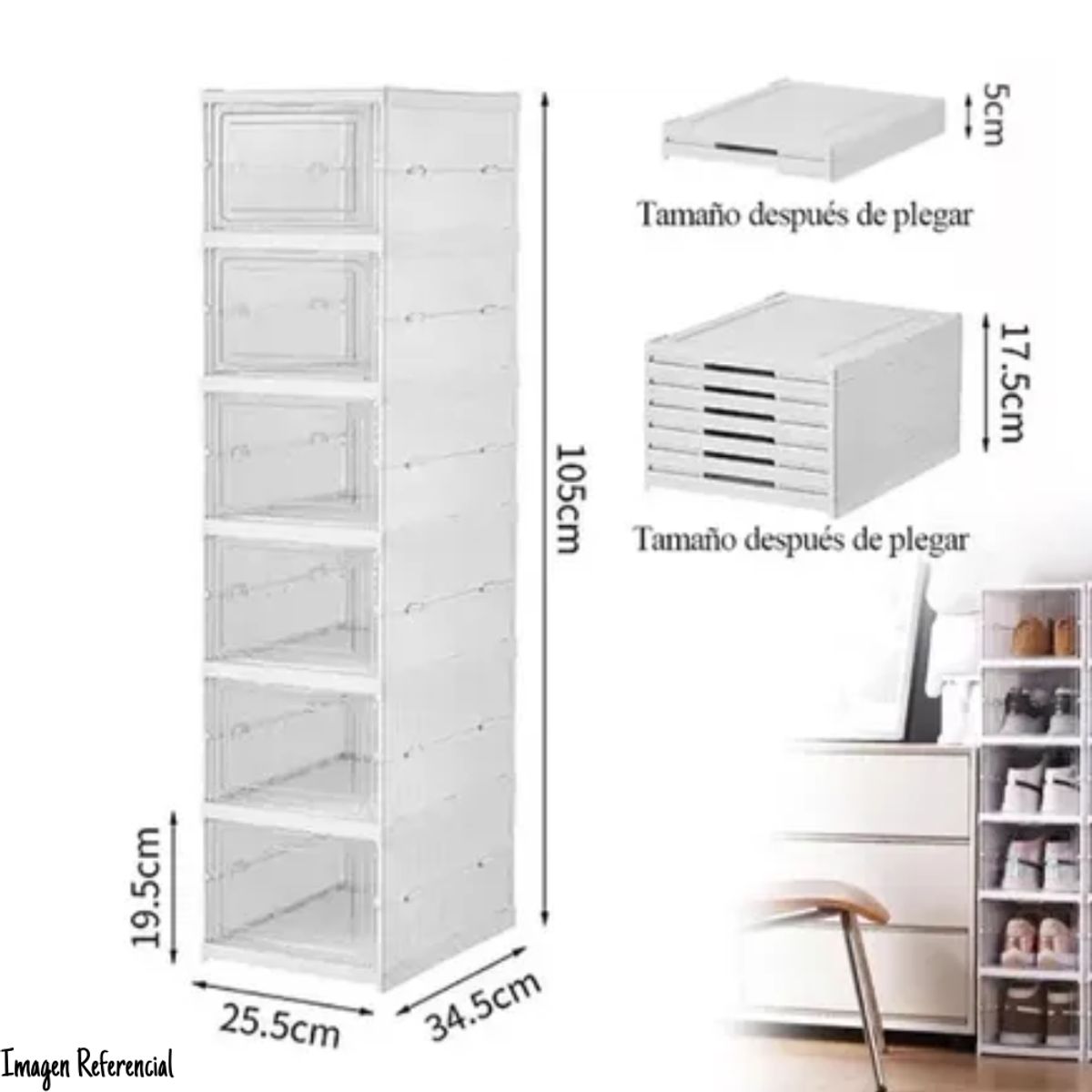 GENERICO - Organizador Acrílicos  Plegable De Zapatos - 6 Niveles