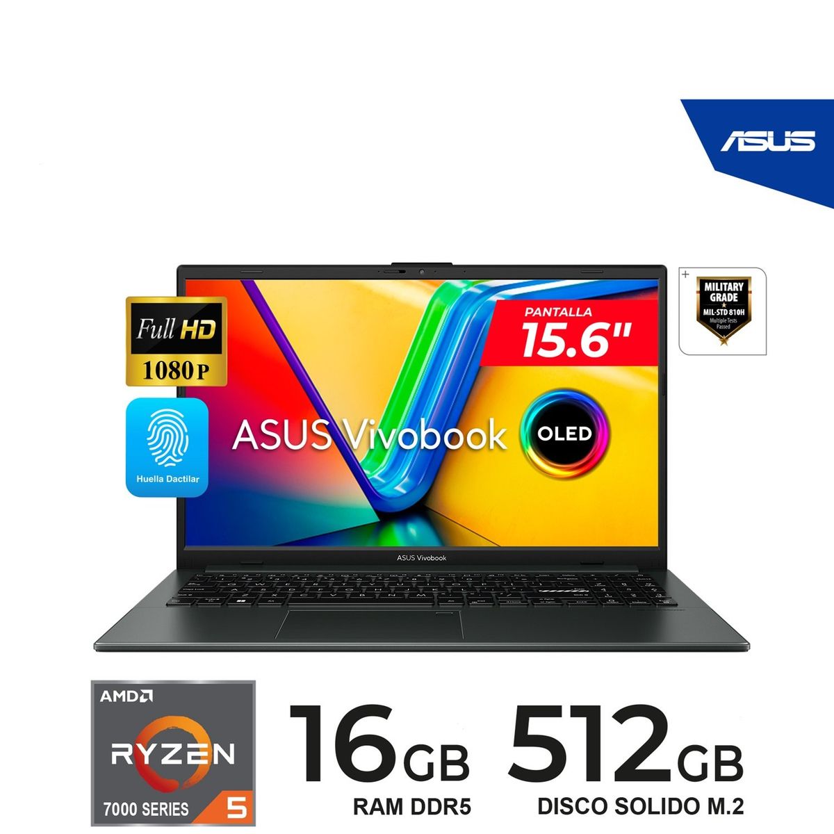 ASUS - Laptop Asus Vivobook E1504F 15.6'' FHD OLED, Ryzen 5 7520U, 16GB LPDDR5, 512GB SSD, DOS
