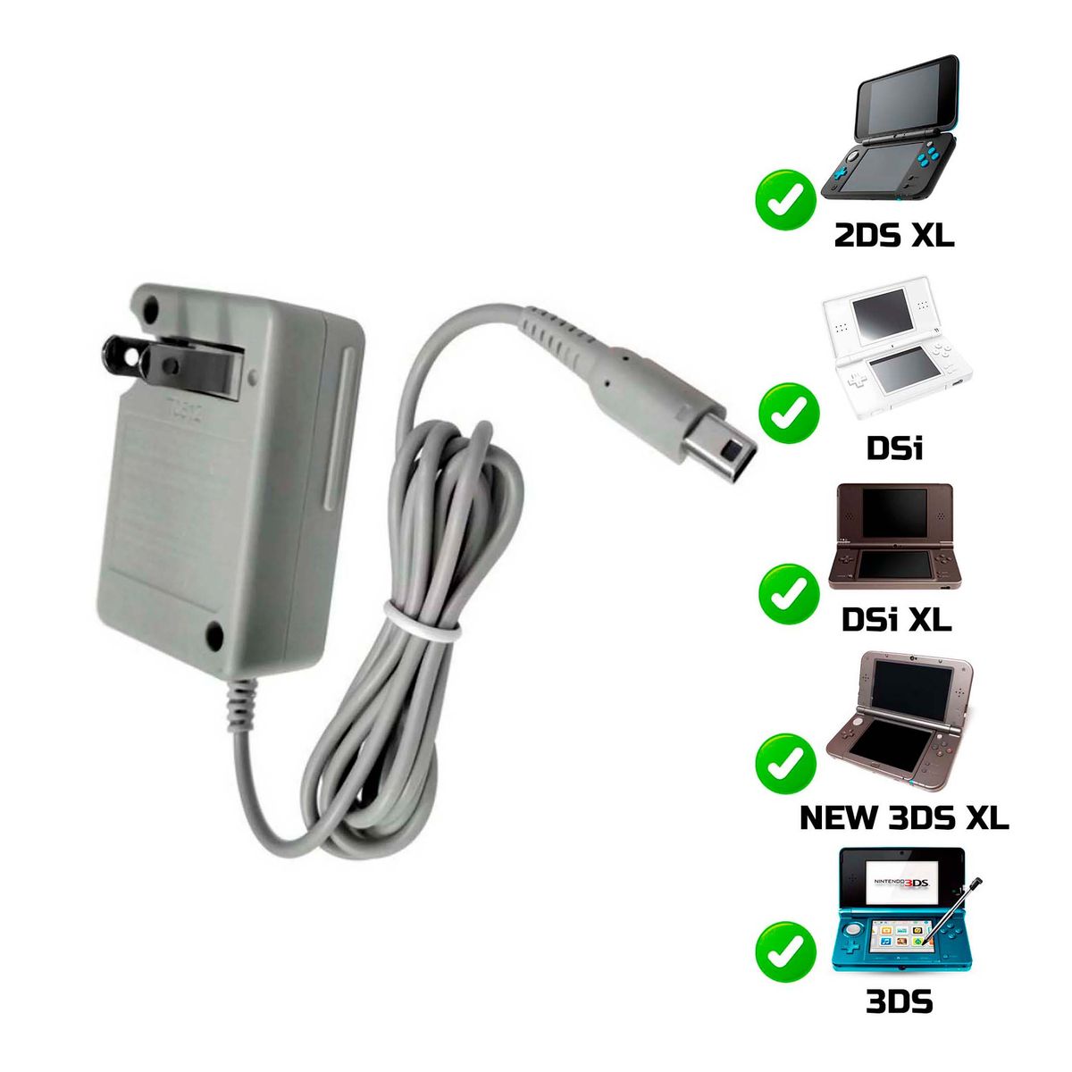 GENERICO - Cargador compatible con consola Nintendo 3ds 2ds Dsi Dsi Xl New 3ds
