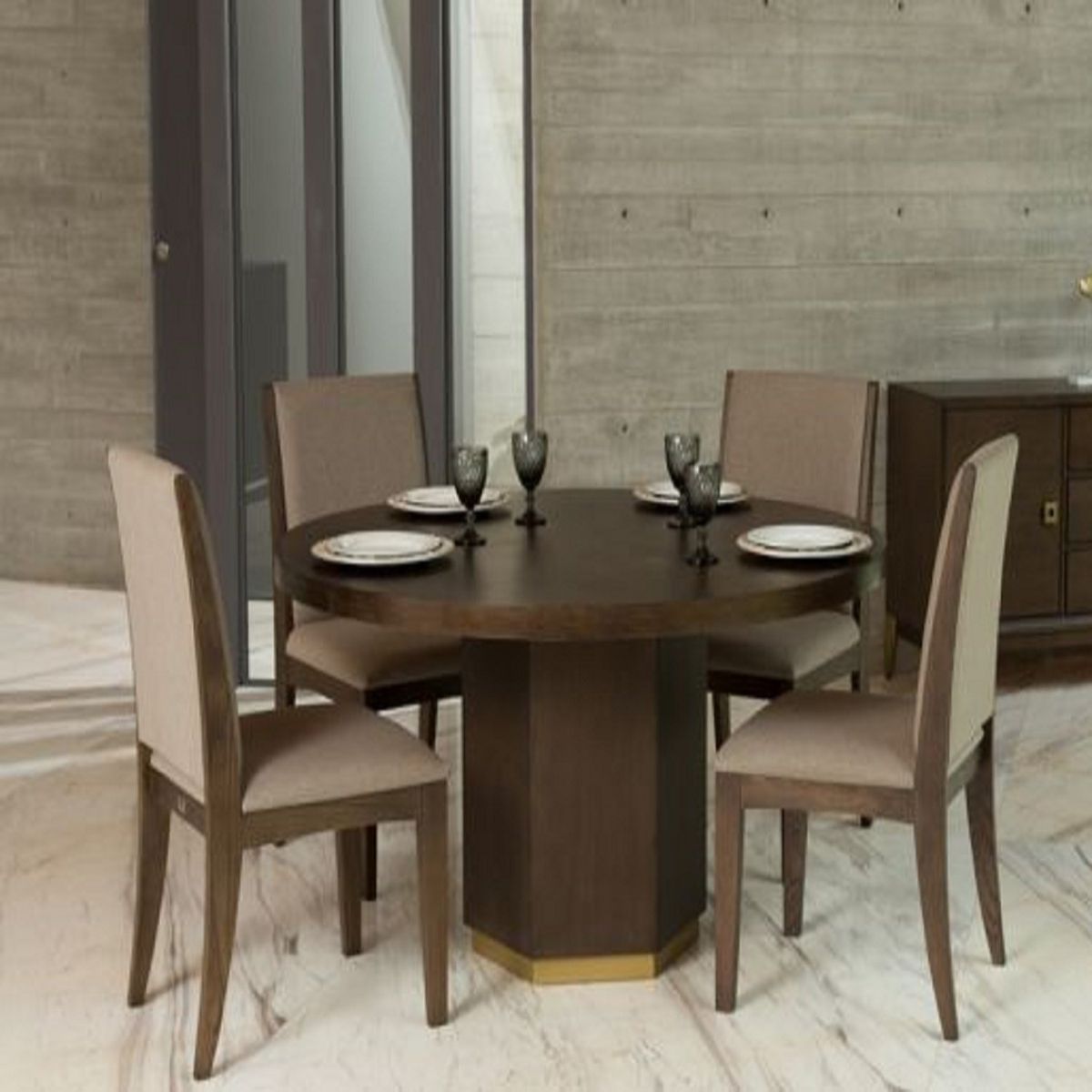 DMUEBLES - Comedor Dmuebles 4 sillas Redondo - Beige/Nogal oscuro