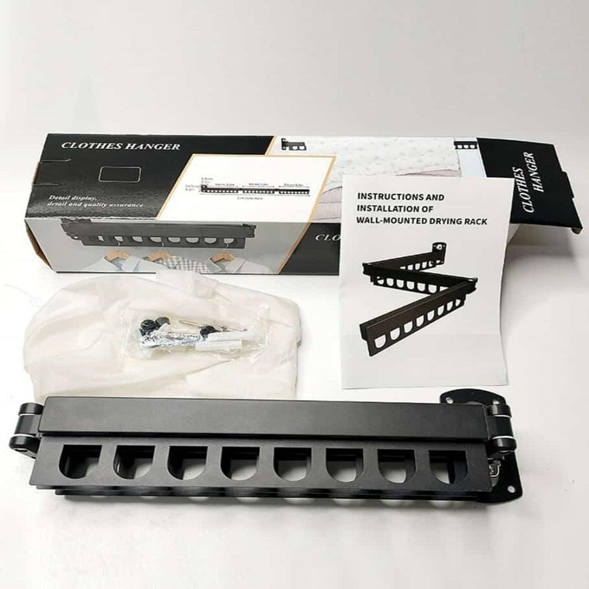 GENERICO - TENDEDERO RETRACTIL DE PARED REGULABLE NEGRO