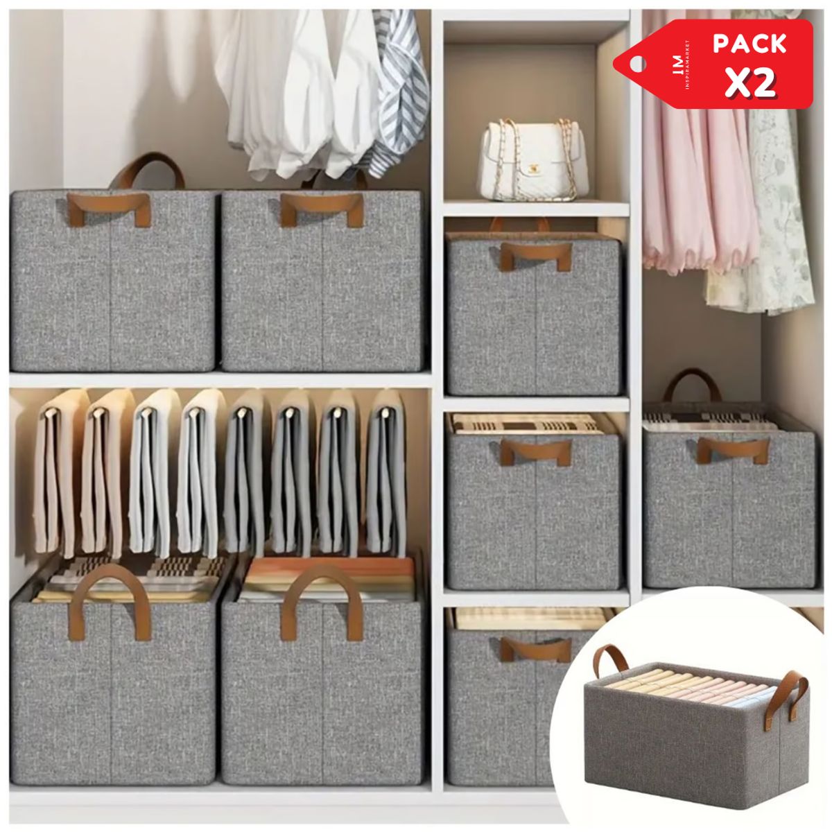 INSPIRA MARKET - Organizador multiusos de ropa plegable caja de almacenamiento PACK X2