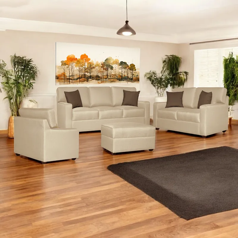 GENERICO - Juego de Sala Raven 3-2-1 Cuerpos Beige Oscuro + 1 Banqueta