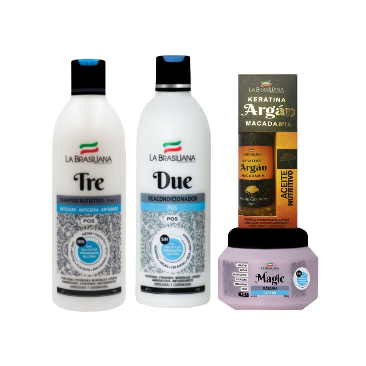 LA BRASILIANA - Pack La Brasiliana - TRE + DUE + MAGIC POS 250 G + Aceite Argan