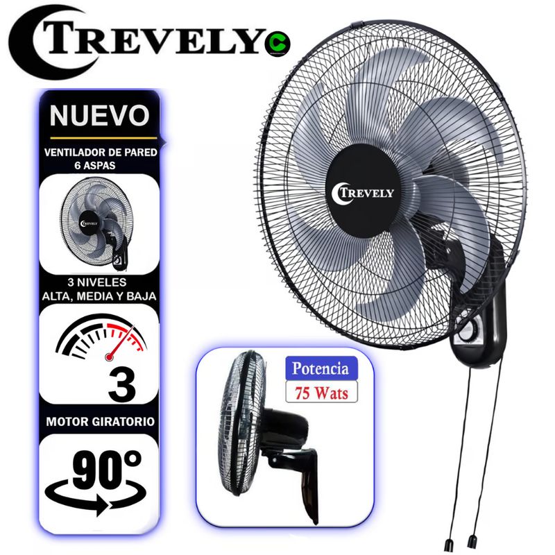 TREVELY - Ventilador de Pared TREVELY 18¨ Pulgadas VT-182 75W