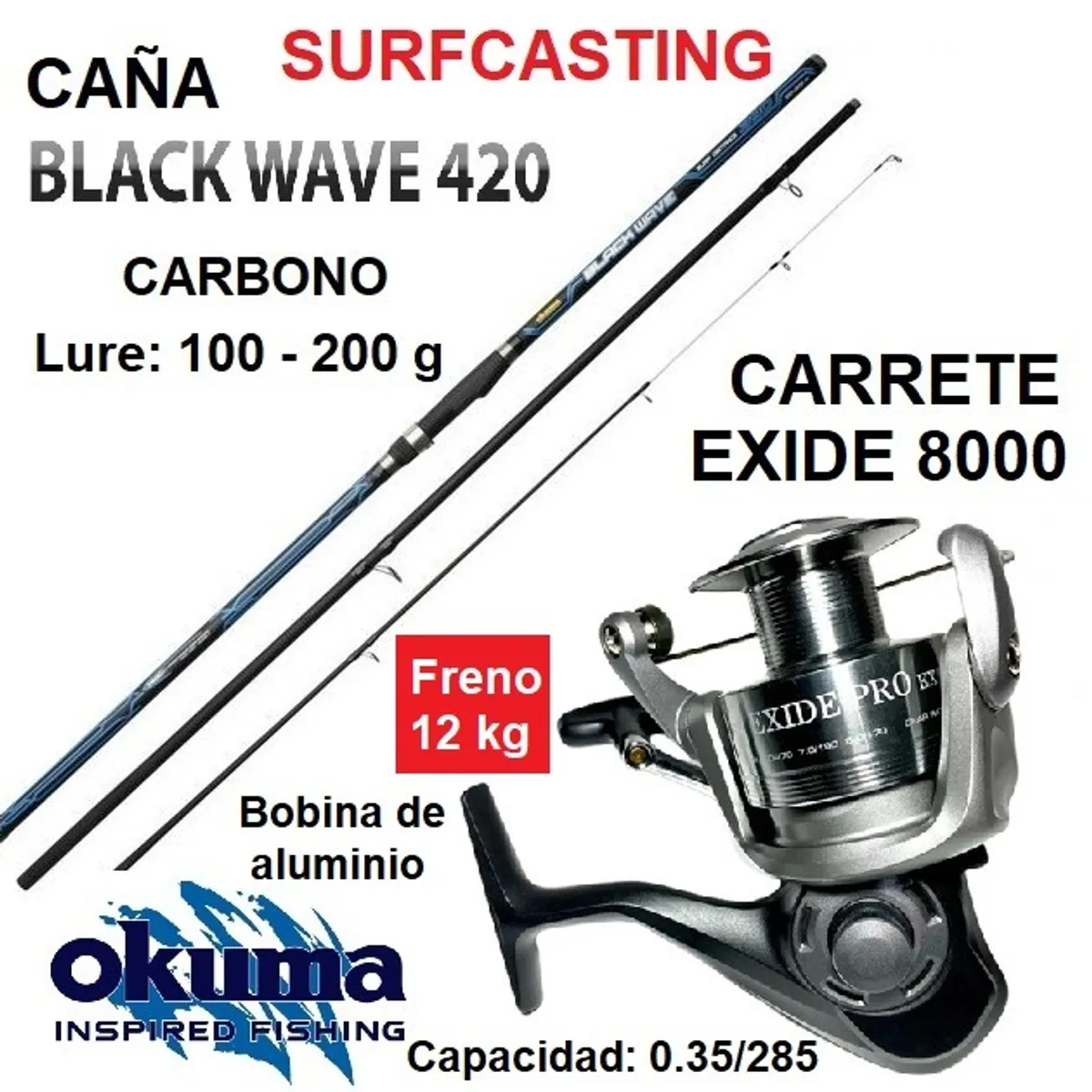 OKUMA - Combo De Pesca Surfcasting 4.20m. Y Carrete 8000 Pescar