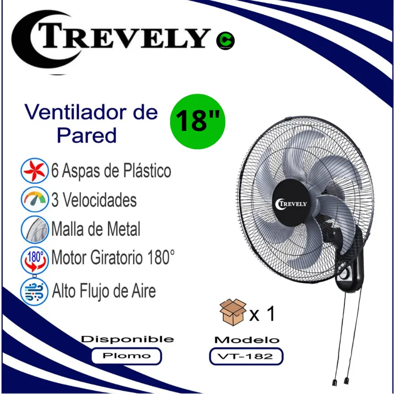 TREVELY - Ventilador de Pared TREVELY 18¨ Pulgadas VT-182 75W