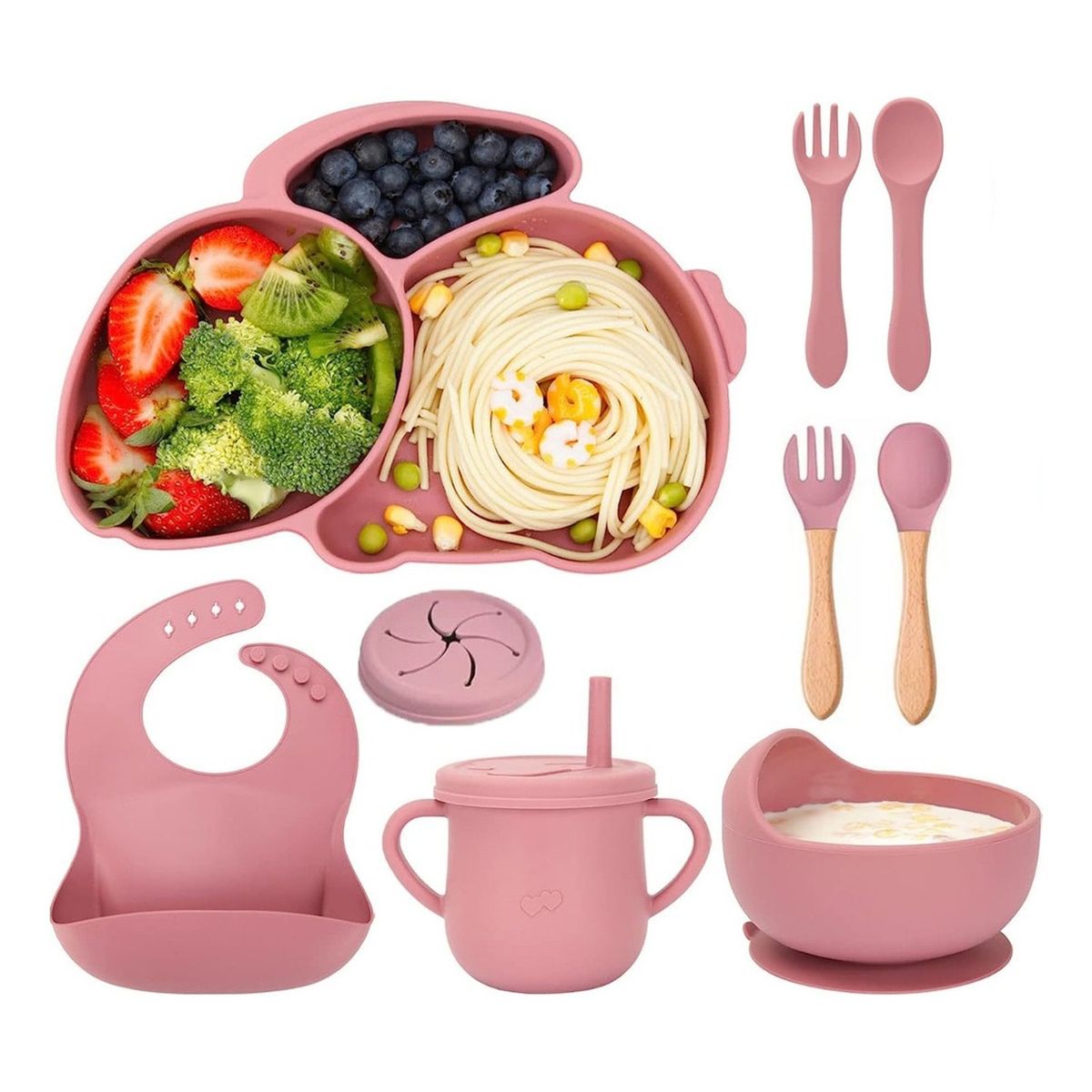 TIOZONEY - Juego De Cubiertos De Silicona Antideslizante Para Bebé 9pcs