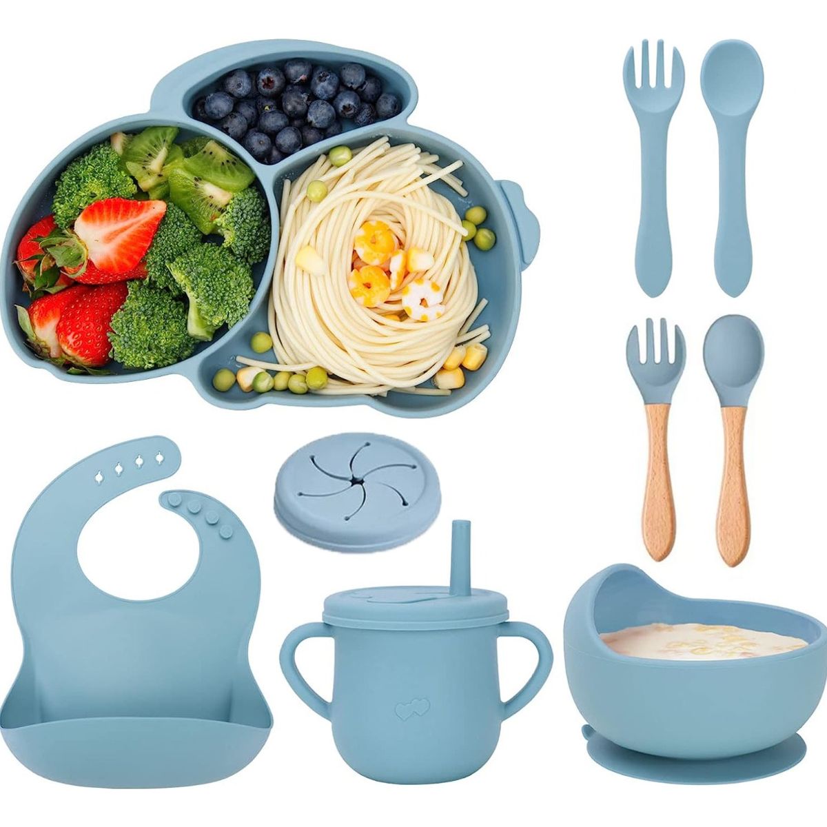 TIOZONEY - Juego De Cubiertos De Silicona Antideslizante Para Bebé 9pcs