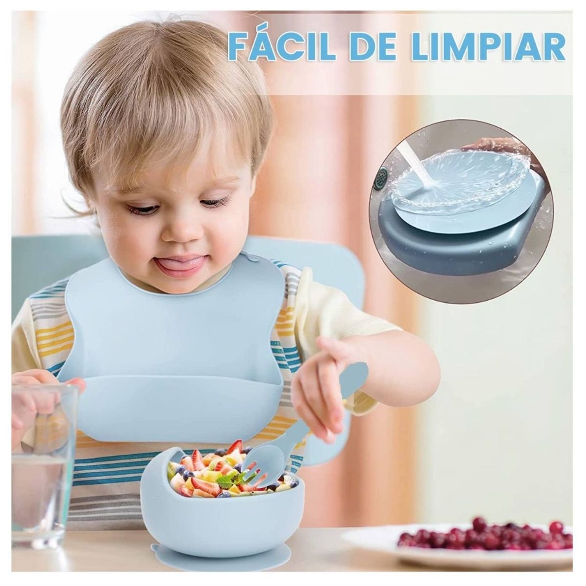 TIOZONEY - Juego De Cubiertos De Silicona Antideslizante Para Bebé 7pcs