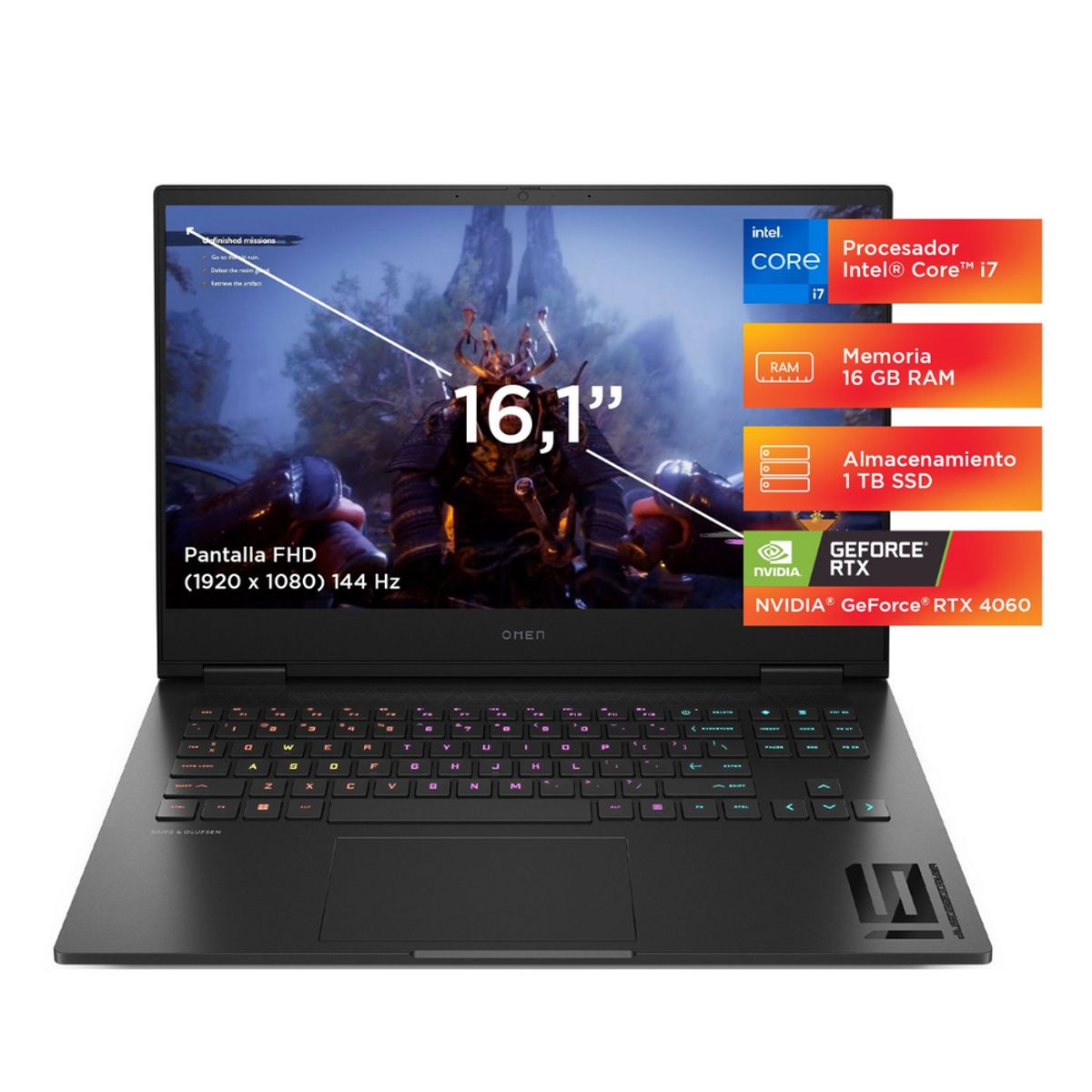 HP - Laptop Gamer HP OMEN 16-wd0000la Core i7 16GB, SSD 1TB, T.V. 8GB, 16.1", Windows 11 (827J9LA)