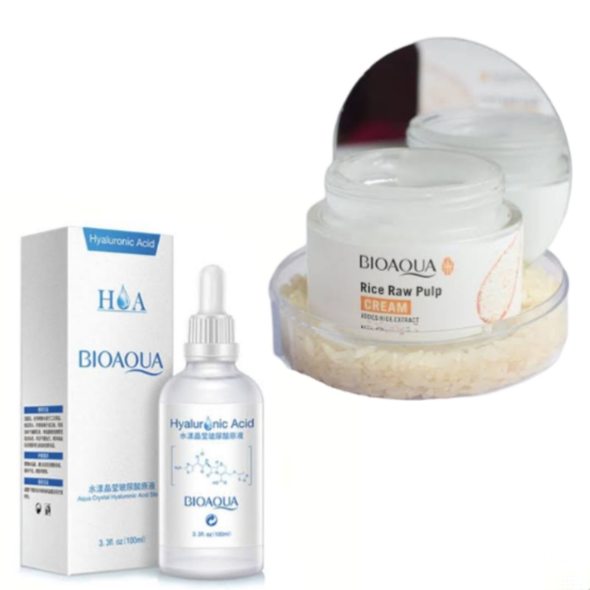 BIOAQUA - pack Serum Acido Hialuronico y  Aclarante de Arroz  Bioaqua