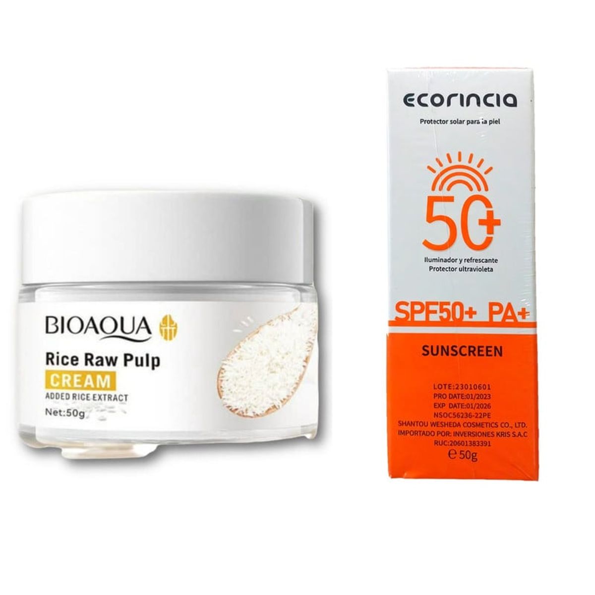 BIOAQUA - PACK CREMA ACLARANTE DE ARROZ BIOAQUA Y PROTECTOR SOLAR