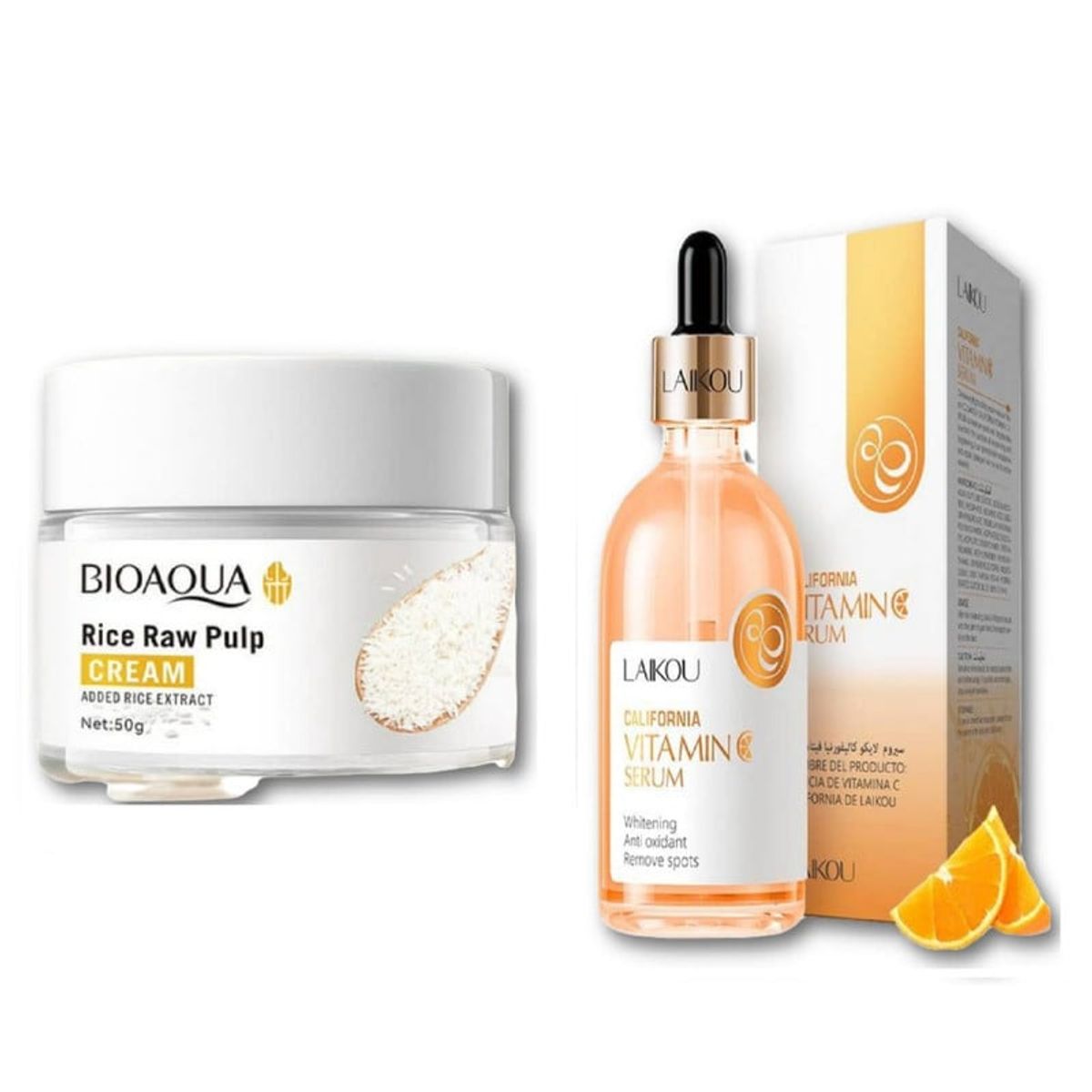 BIOAQUA - PACK CREMA ACLARANTE DE ARROZ BIOAQUA Y SERUM VITAMINA C  LAIKOU