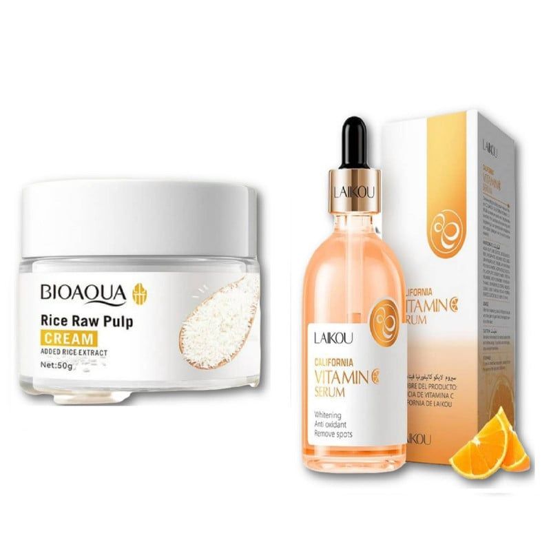 BIOAQUA - PACK CREMA ACLARANTE DE ARROZ BIOAQUA Y SERUM VITAMINA C  LAIKOU