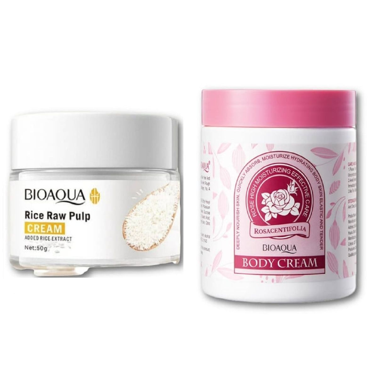 BIOAQUA - PACK CREMA ACLARANTE DE ARROZ BIOAQUA Y CREMA PARA EL CUERPO ROSAS
