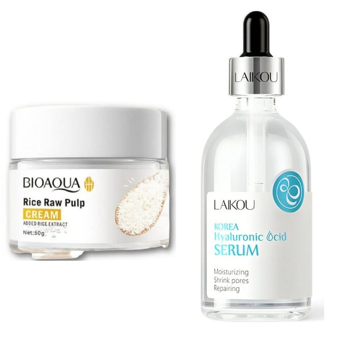 BIOAQUA - PACK CREMA ACLARANTE DE ARROZ BIOAQUA Y SERUM ACIDO HIALURONICO LAIKOU