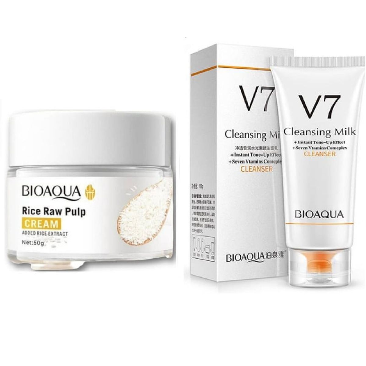 BIOAQUA - PACK CREMA ACLARANTE DE ARROZ Y LECHE LIMPIADORA FACIAL V7