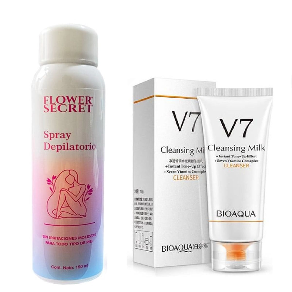 BIOAQUA - PACK CREMA DEPILADORA SPRAY Y LECHE LIMPIADORA FACIAL V7 BIOAQUA