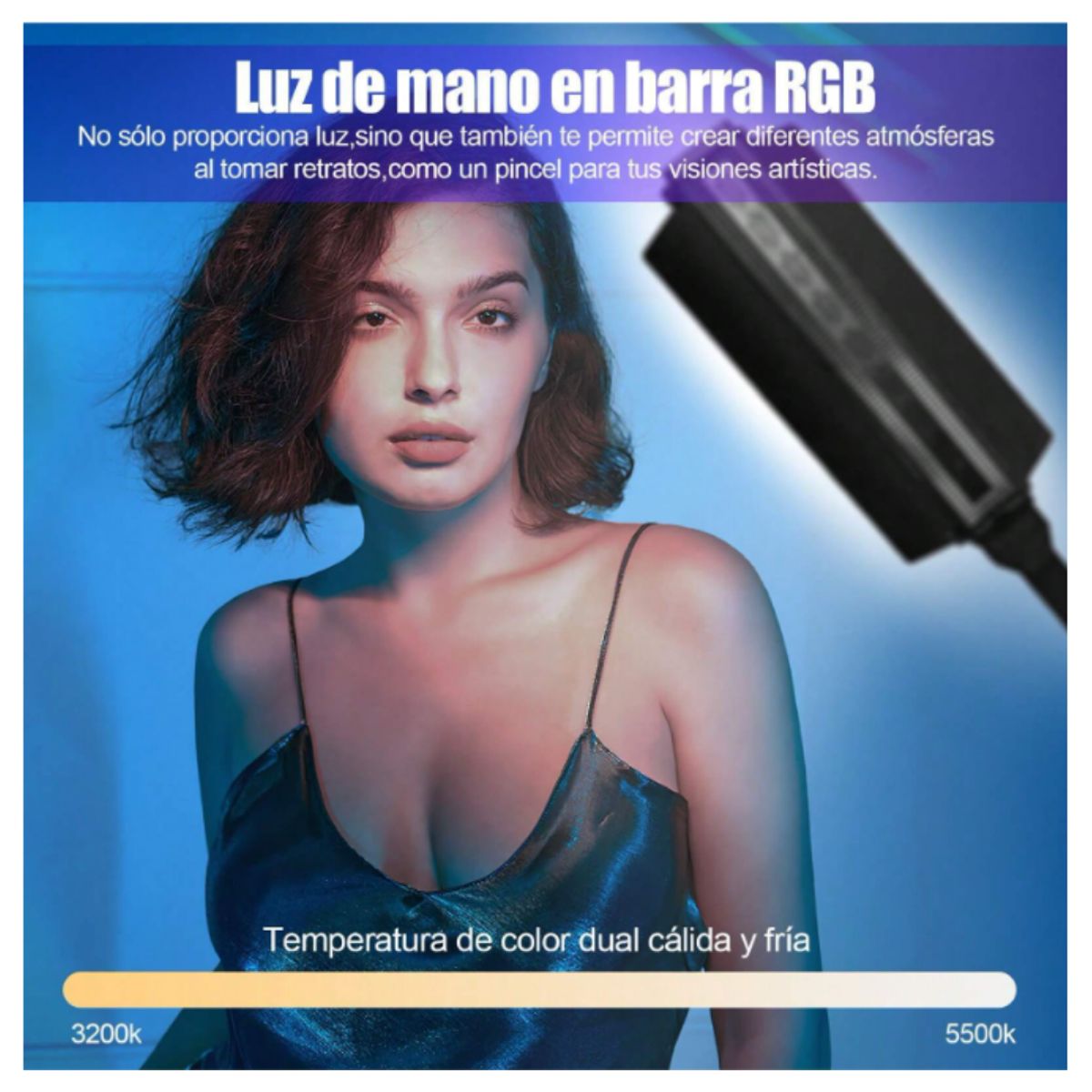 SEISA - Lampara Varita de Luz LED RGB de Mano para Fotos Video Tiktok Vlog