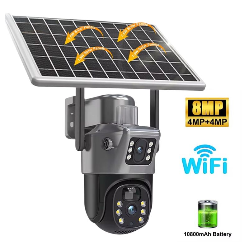 GENERICO - Cámara Seguridad IP con Panel Solar 4K de 8 MP doble lente, WiFi, inalámbrica
