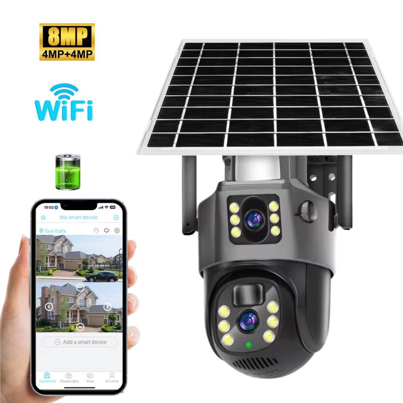 SEISA - Cámara Seguridad IP con Panel Solar 4K de 8 MP doble lente, WiFi, inalámbrica