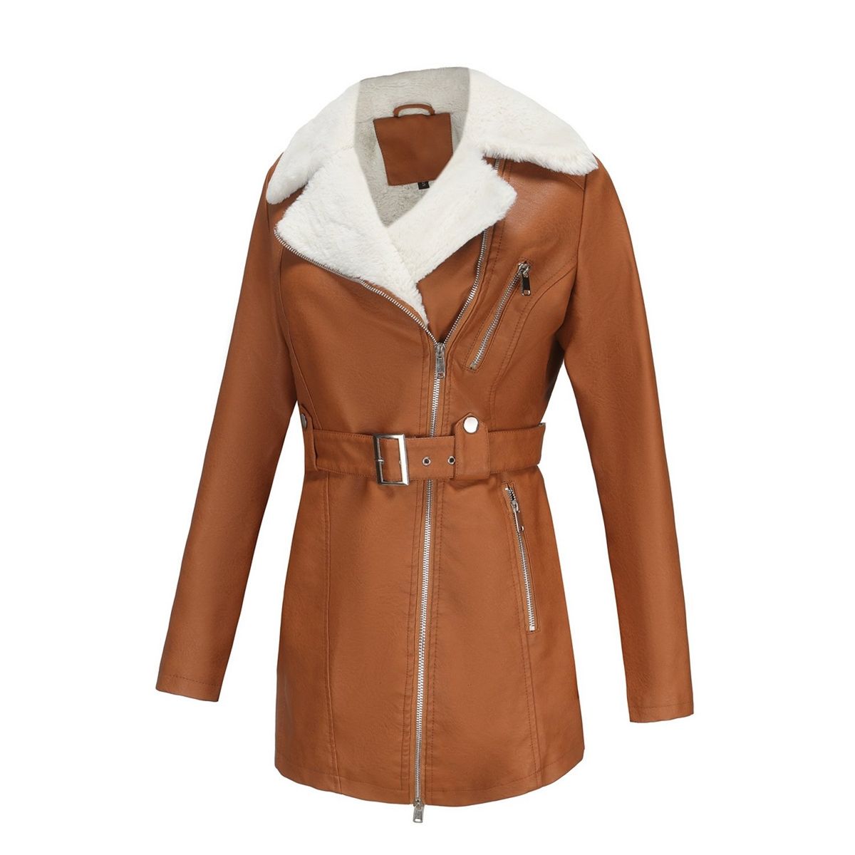 TIOZONEY - Abriigo de PU acolchada con cinturón para mujer - Amarillo