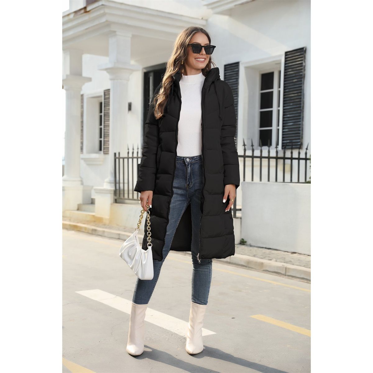 TIOZONEY - Parka Manga Larga Mujer - Negra